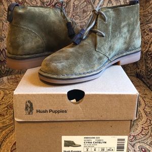 Hush Puppies Acura Catelyn Olive Suede shoes.